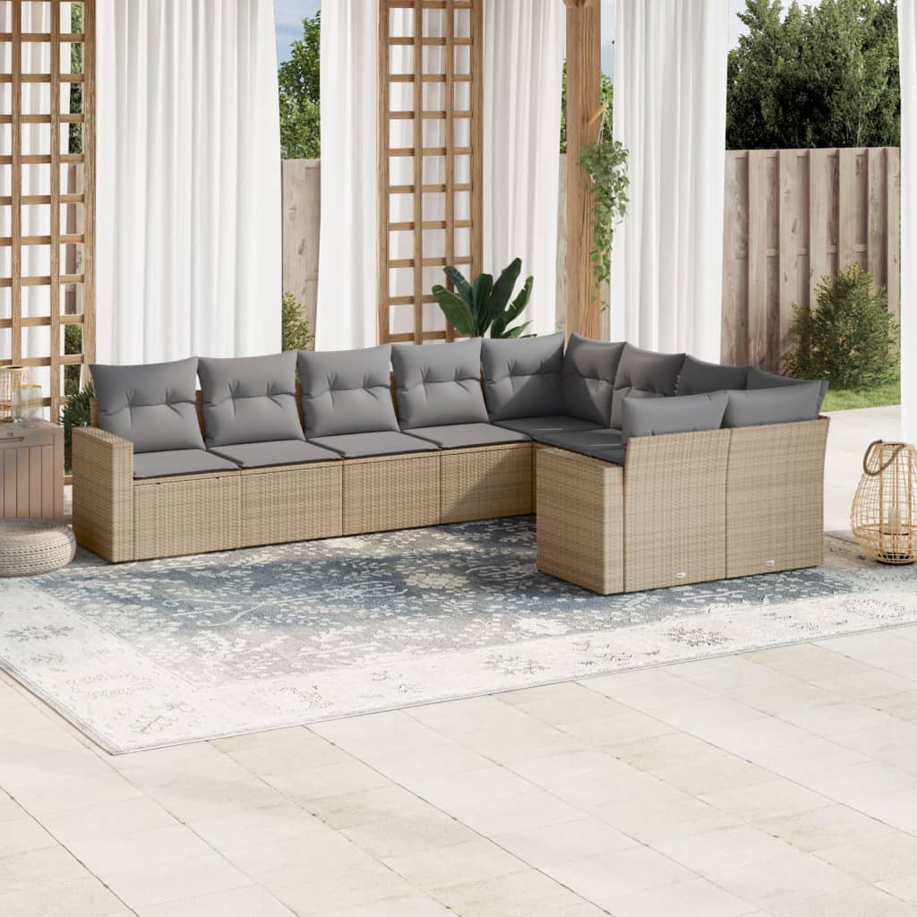 9 Pcs conjunto de sofás p/ jardim com almofadões vime PE bege