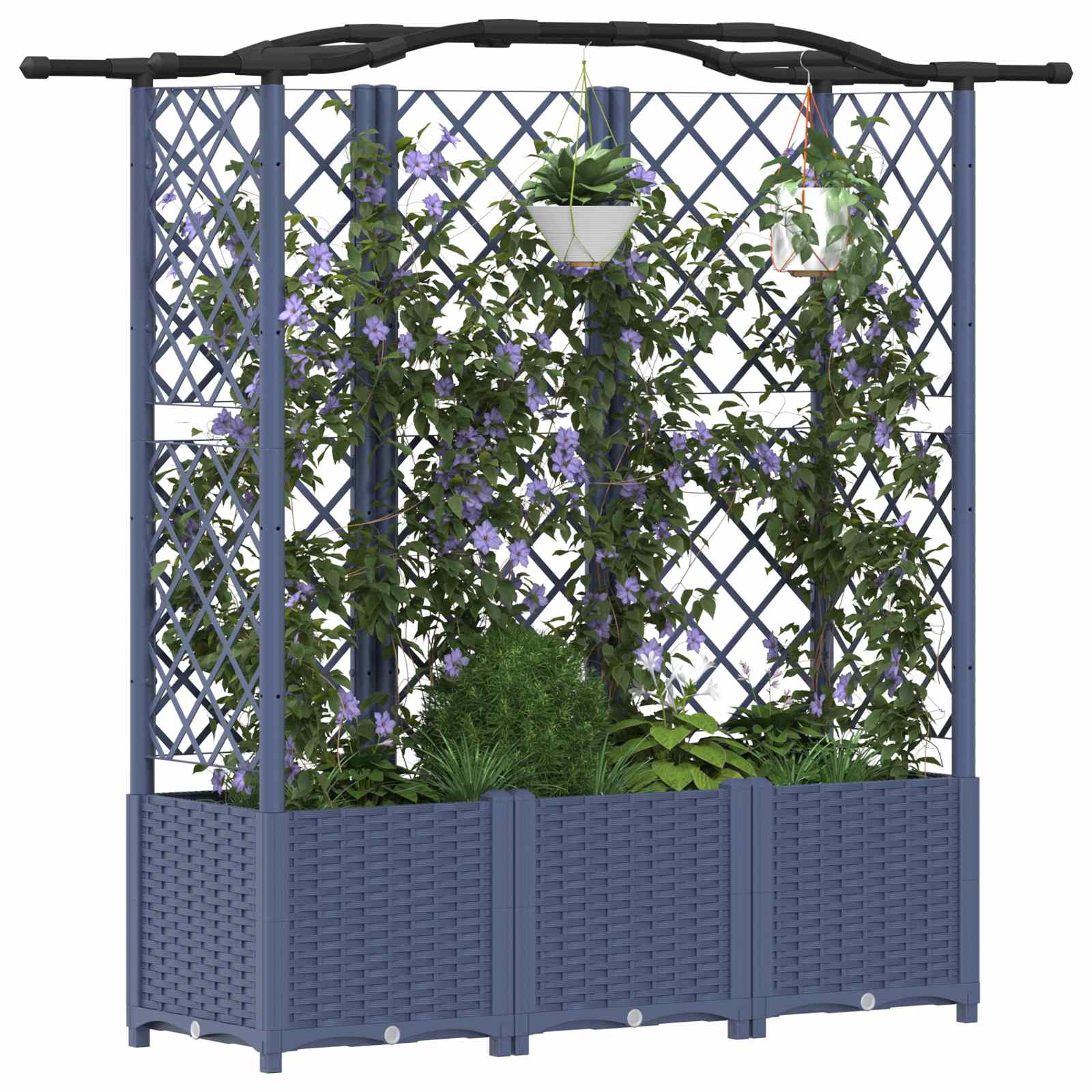 Cama elevada com treliça e telhado cinzento 163 x 40 x 138 cm