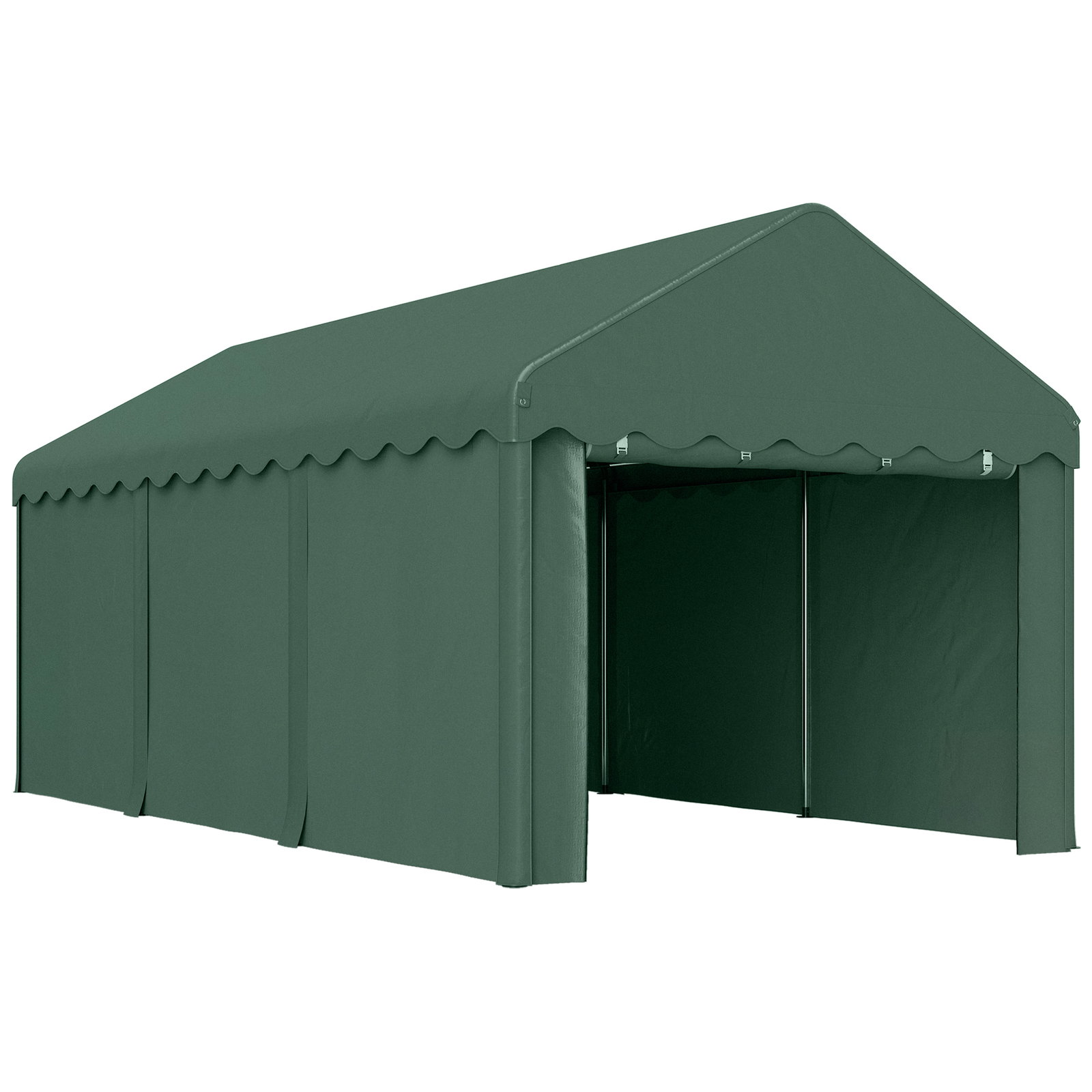 Tenda garagem 6x3 m portátil anti-UV com paredes laterais desmontáveis e 2 portas com fecho de correr verde