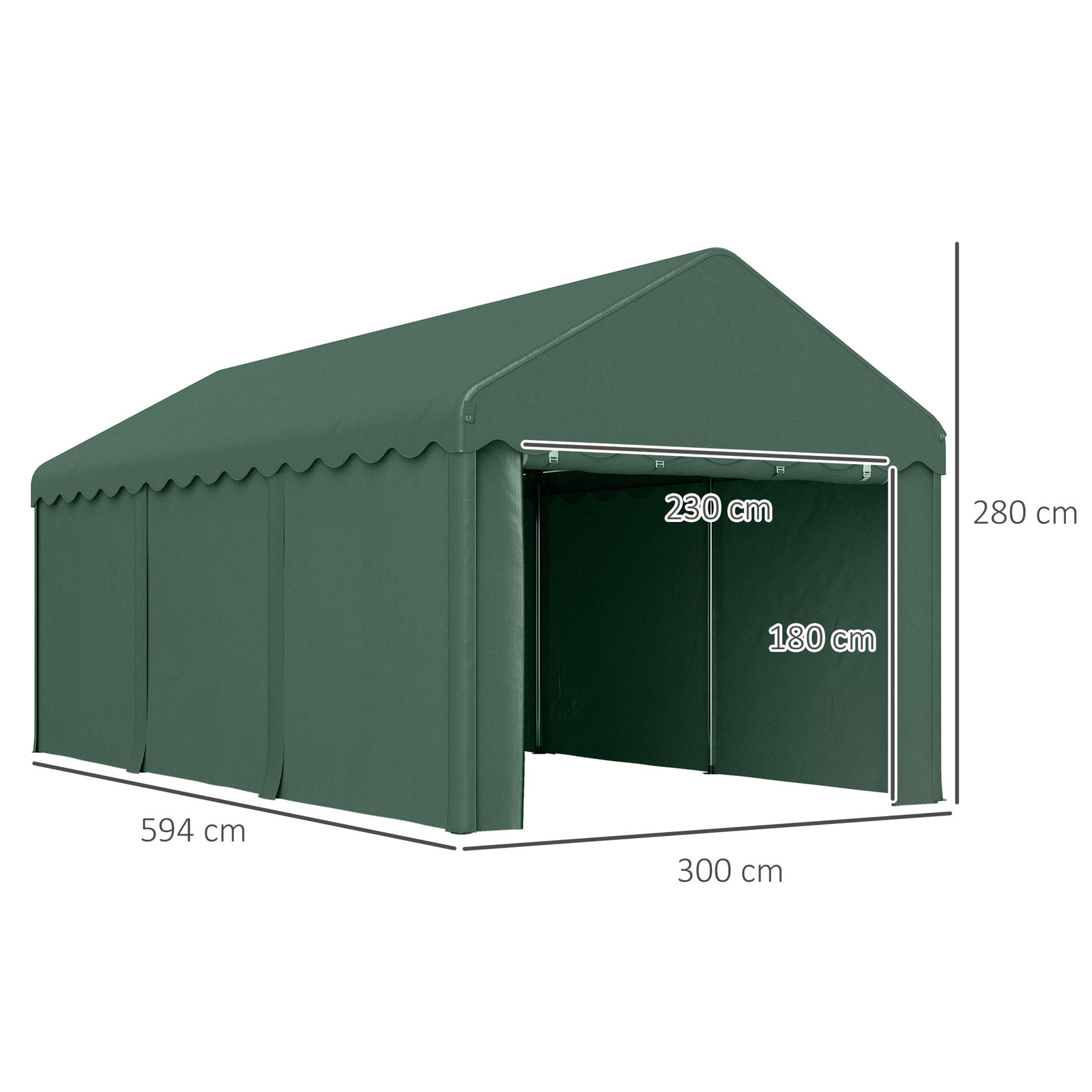Tenda garagem 6x3 m portátil anti-UV com paredes laterais desmontáveis e 2 portas com fecho de correr verde