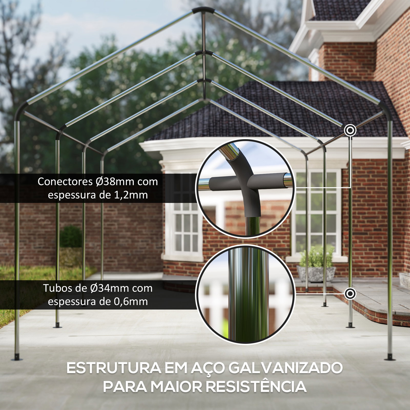 Tenda garagem 6x3 m portátil anti-UV com paredes laterais desmontáveis e 2 portas com fecho de correr verde