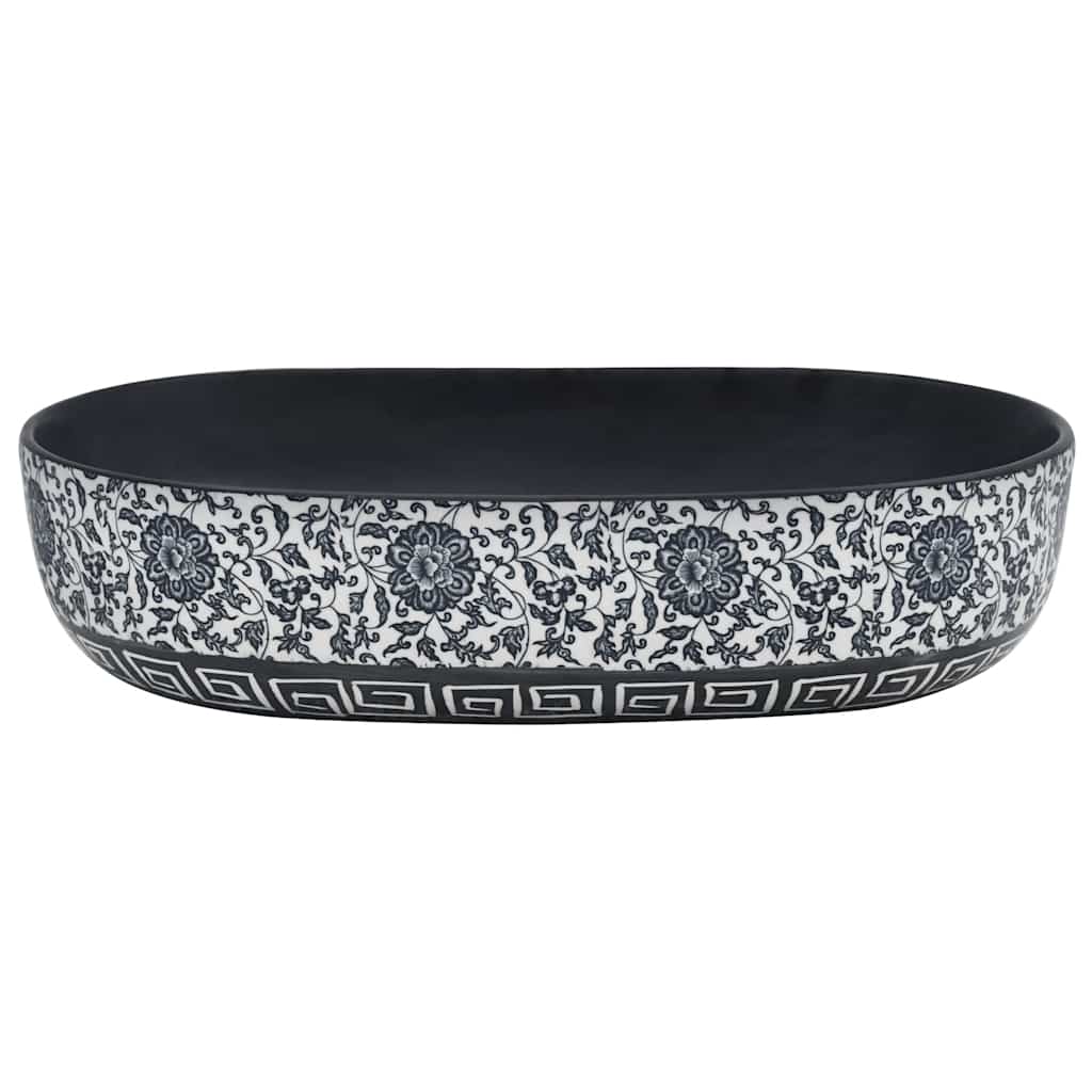 Lavatório de bancada oval 59x40x14 cm cerâmica preto e azul