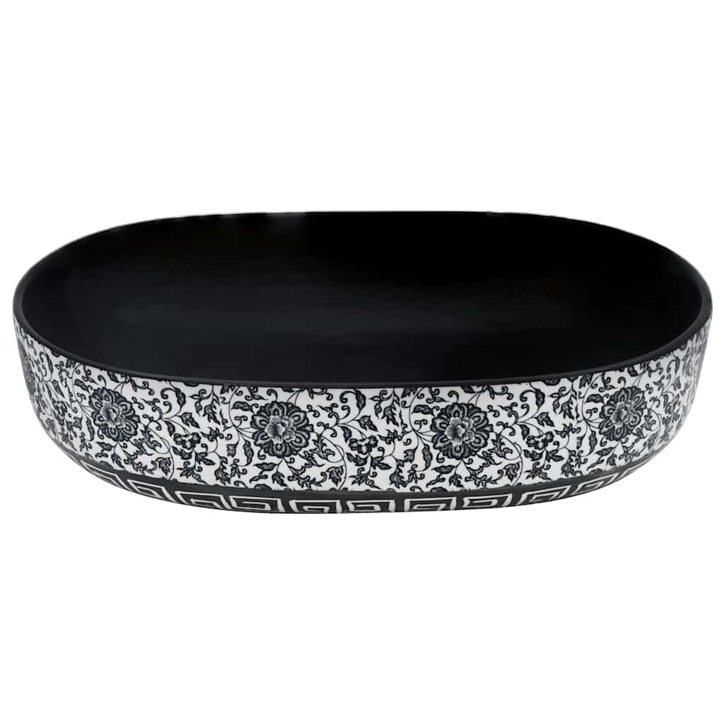 Lavatório de bancada oval 59x40x14 cm cerâmica preto e azul