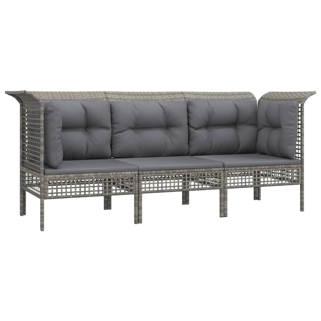 3 Pcs conjunto lounge de jardim c/ almofadões vime PE cinzento