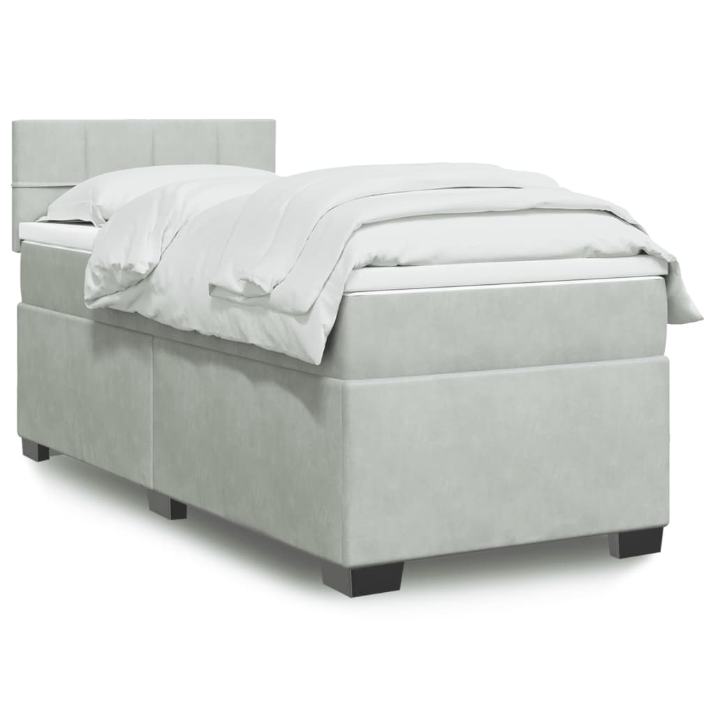 Cama com molas/colchão 90x200 cm veludo cinza-claro