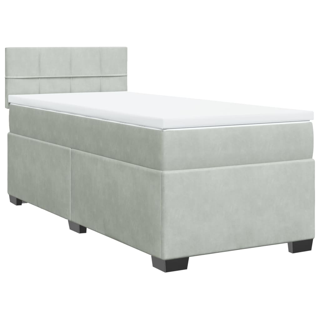 Cama com molas/colchão 90x200 cm veludo cinza-claro