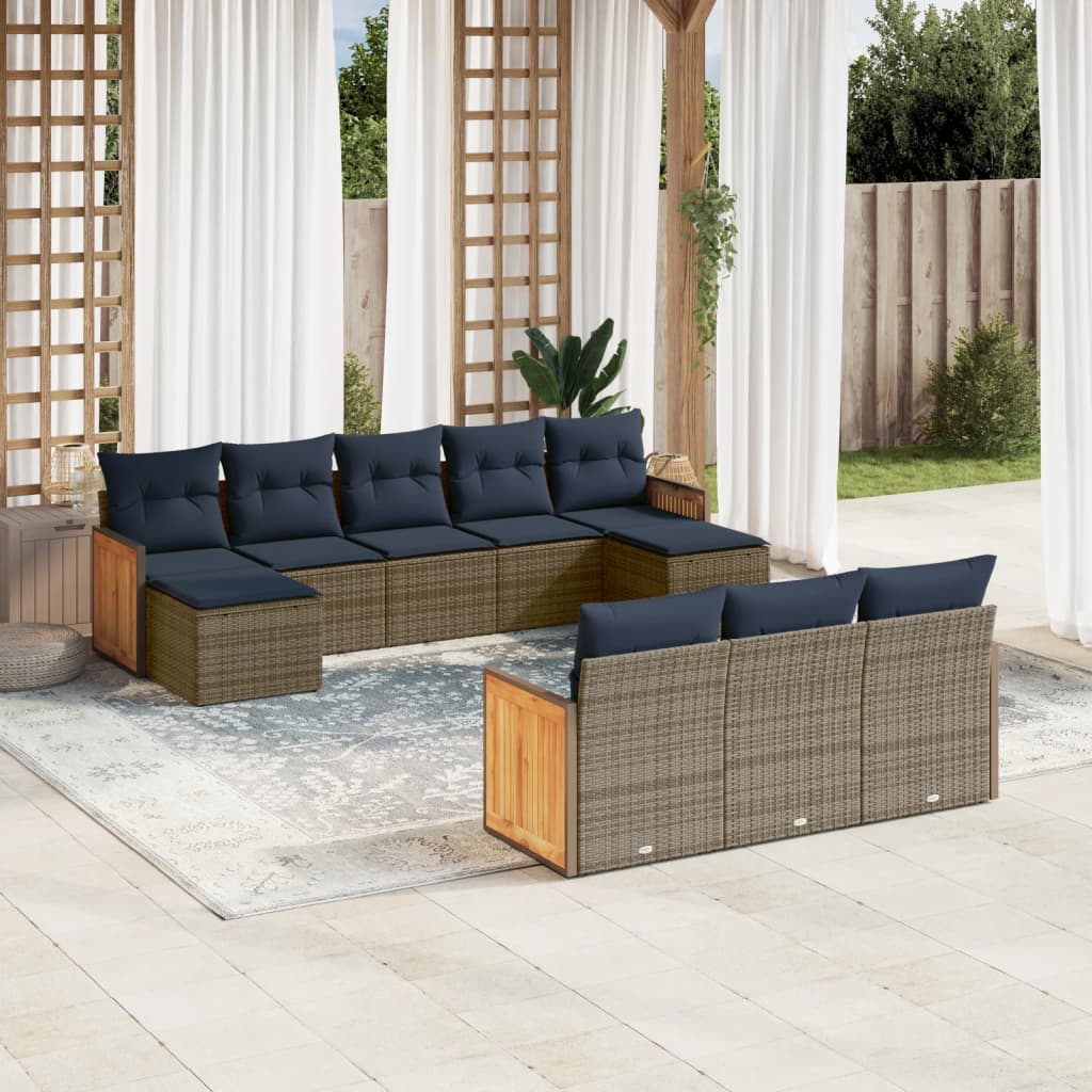 Conjunto de sofá de jardim com 10 peças e almofadas em rattan sintético cinza