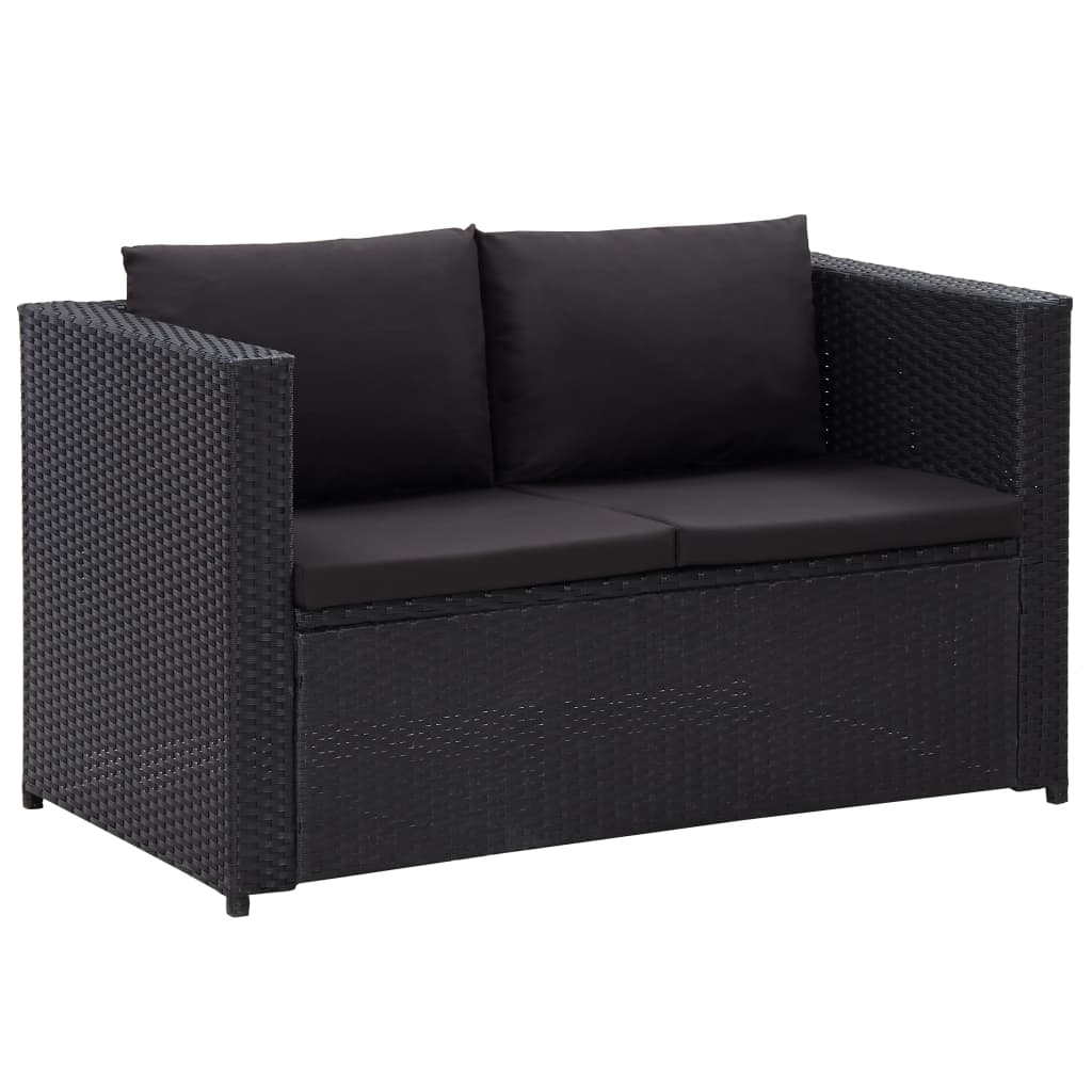 3 Pcs conjunto lounge de jardim c/ almofadões vime PE preto