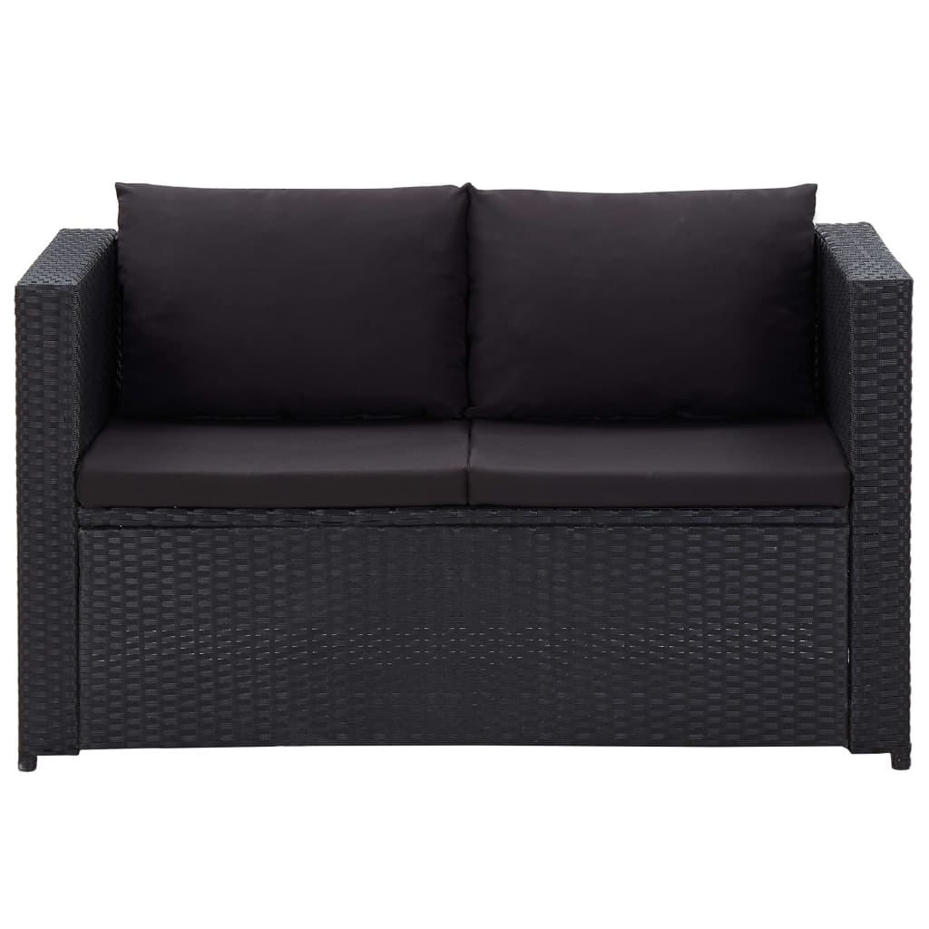 3 Pcs conjunto lounge de jardim c/ almofadões vime PE preto