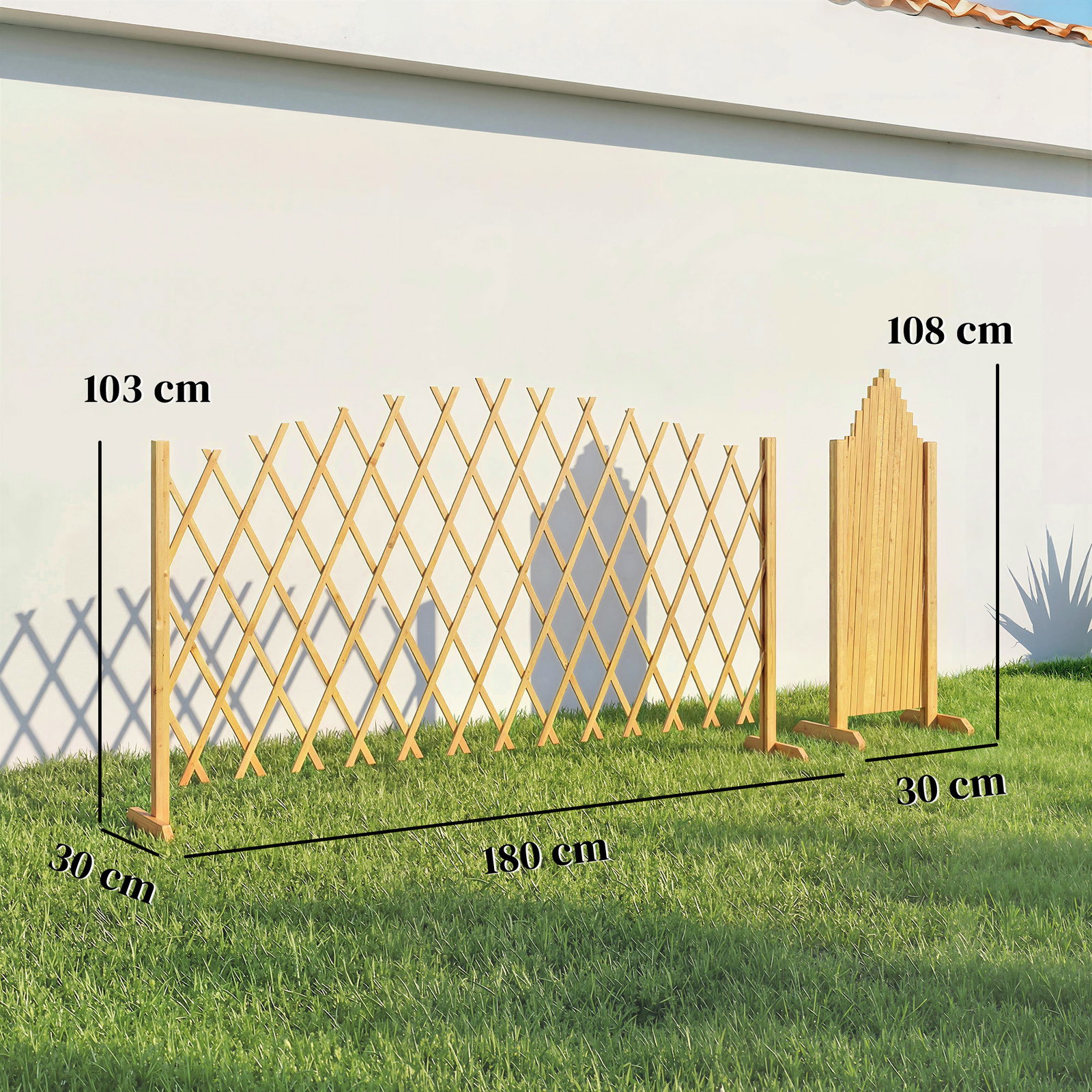 Conjunto de 2 painéis de vedações de jardim exterior extensíveis de madeira para decoração de terraço 180x30x103 cm madeira