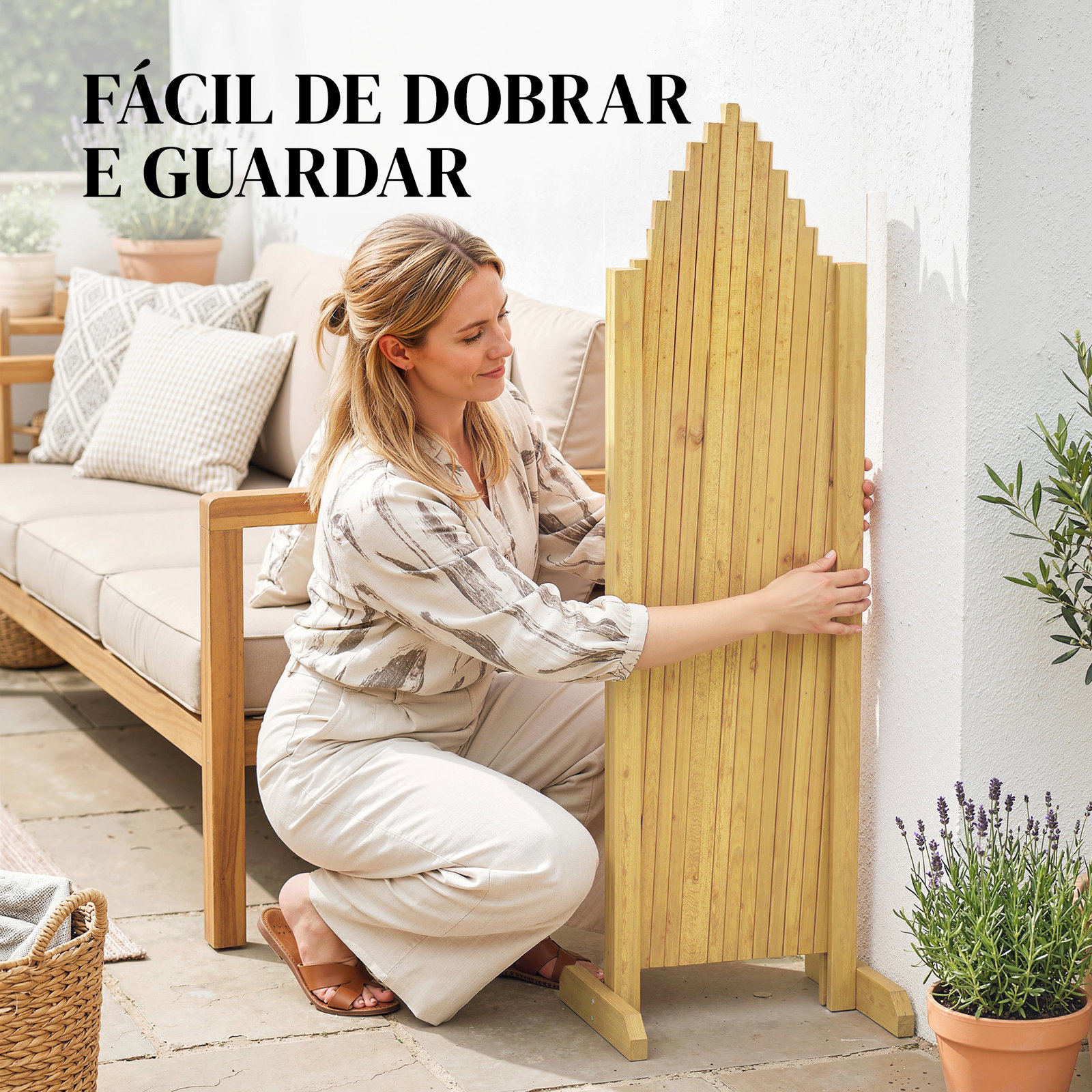 Conjunto de 2 painéis de vedações de jardim exterior extensíveis de madeira para decoração de terraço 180x30x103 cm madeira