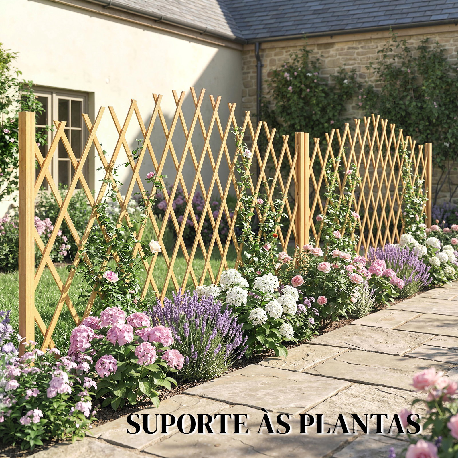 Conjunto de 2 painéis de vedações de jardim exterior extensíveis de madeira para decoração de terraço 180x30x103 cm madeira