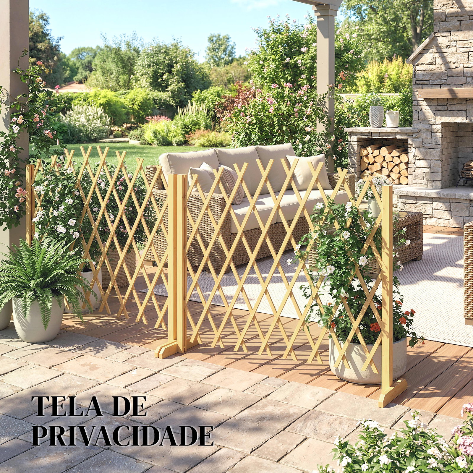 Conjunto de 2 painéis de vedações de jardim exterior extensíveis de madeira para decoração de terraço 180x30x103 cm madeira