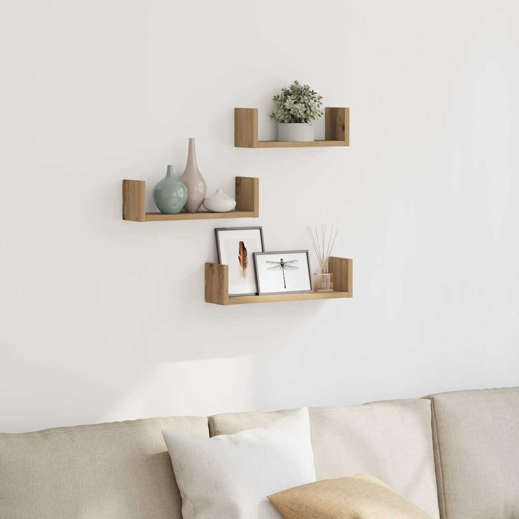 Prateleiras de parede 3pcs derivados madeira carvalho artisiano