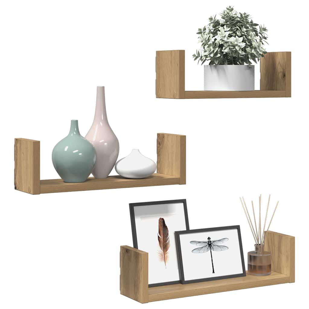 Prateleiras de parede 3pcs derivados madeira carvalho artisiano