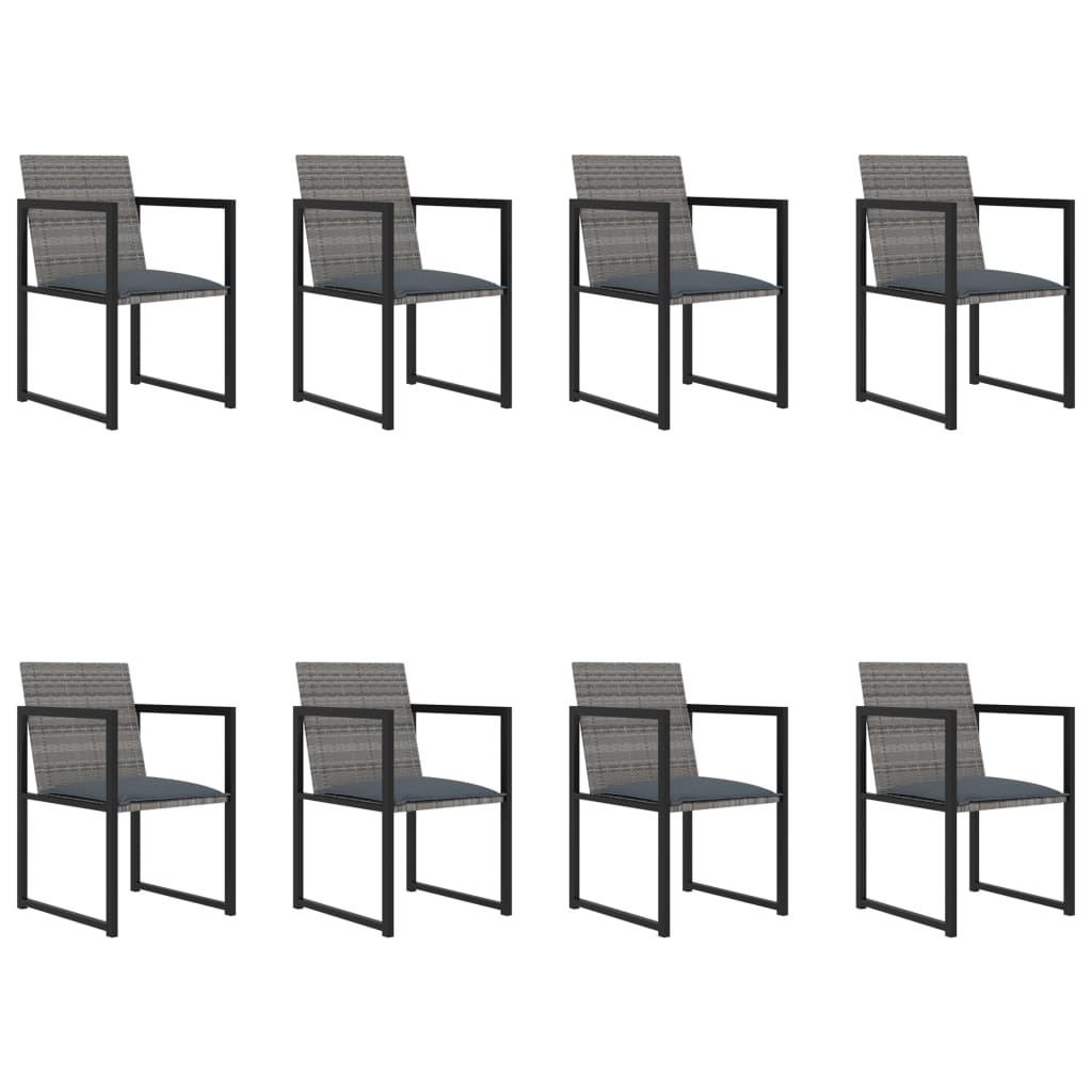9 Pcs conjunto jantar exterior c/ almofadões vime PE cinzento