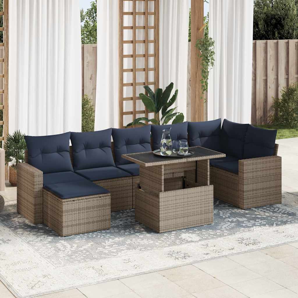 8 Pcs conjunto sofás jardim almofadões vime PE/acácia cinzento