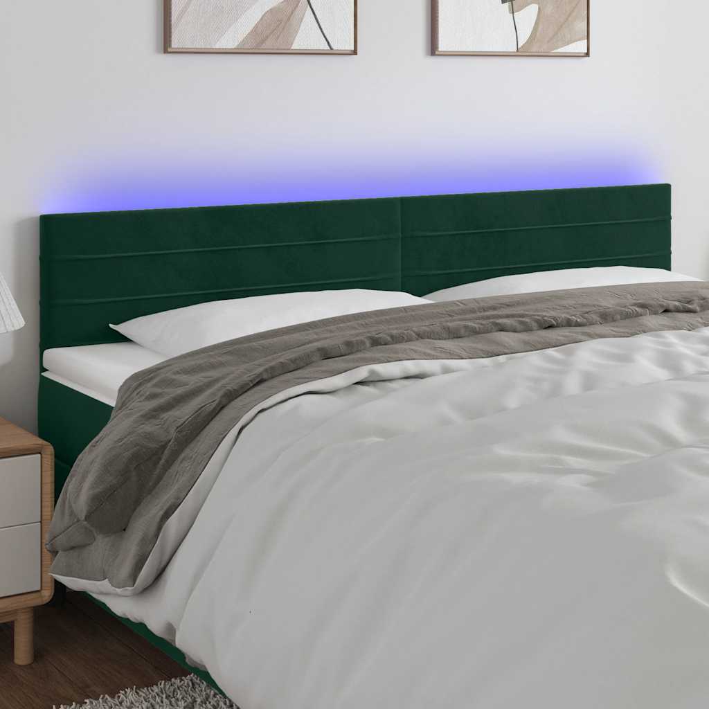 Cabeceira de cama c/luzes LED veludo 180x5x78/88cm verde-escuro