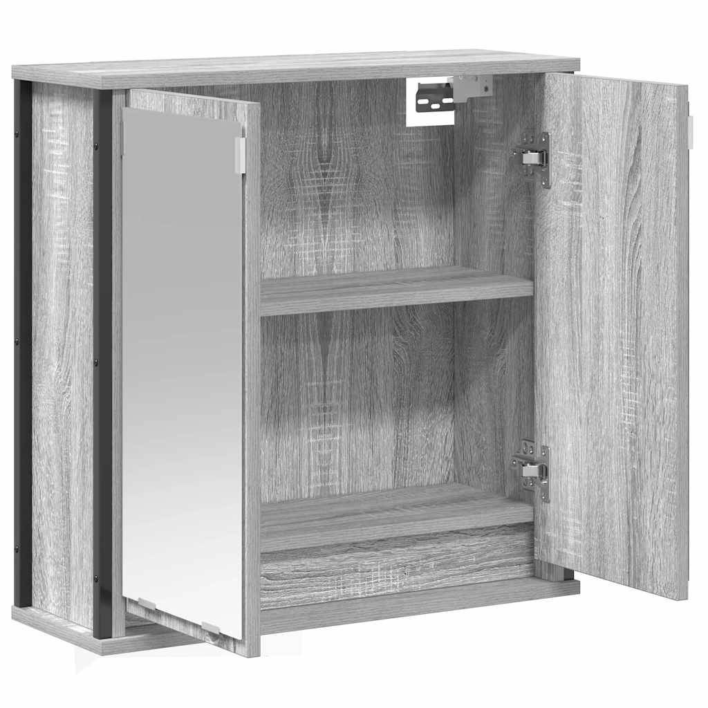 Armário de parede para banheiro com espelho, cinza, modelo sonoma, 60x21x60 cm