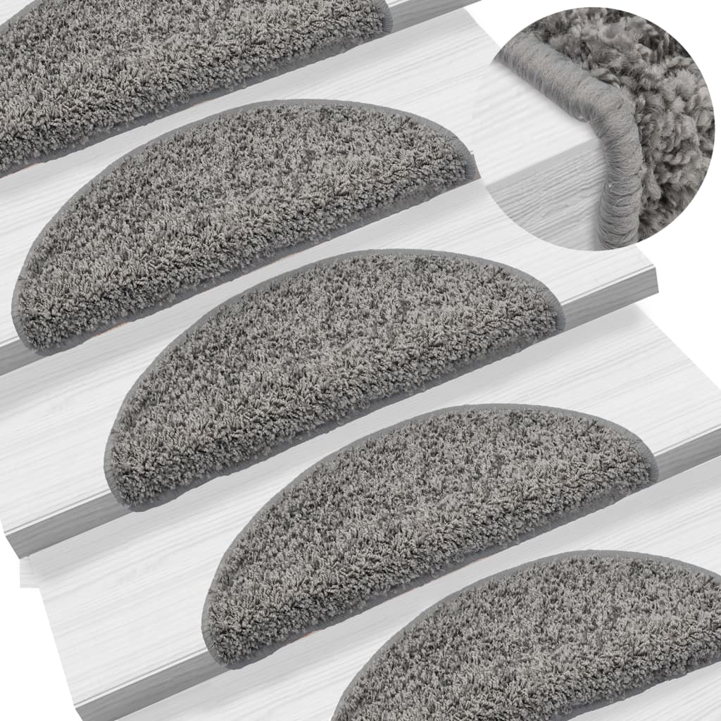 Tapetes de escada 15 peças 56x17x3 cm cinza semicircular