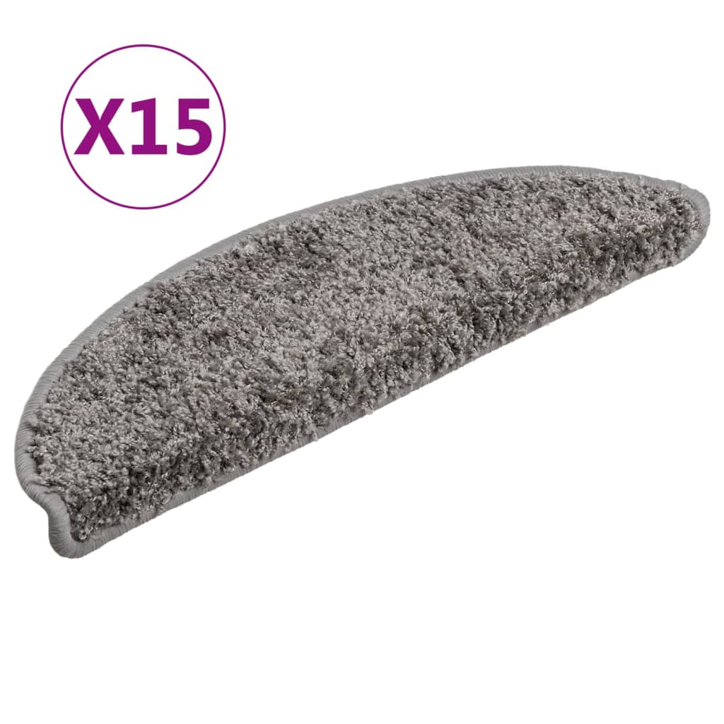 Tapetes de escada 15 peças 56x17x3 cm cinza semicircular