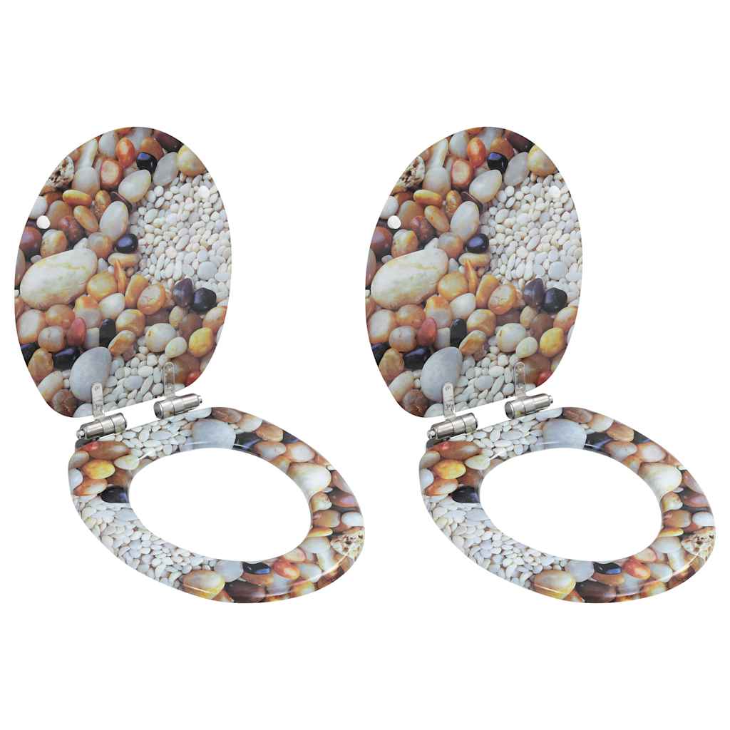 Assentos sanita 2 pcs c/ tampas fecho suave MDF design seixos