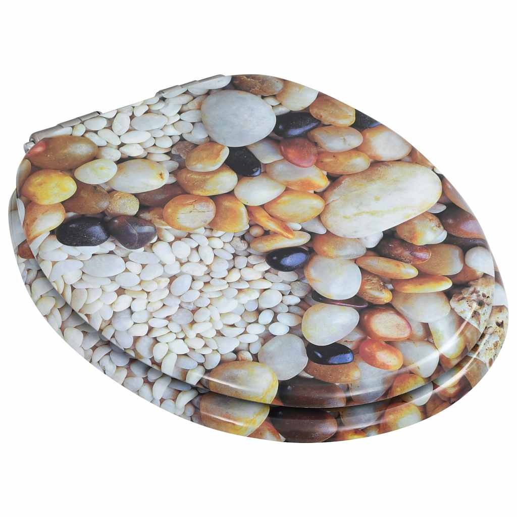 Assentos sanita 2 pcs c/ tampas fecho suave MDF design seixos