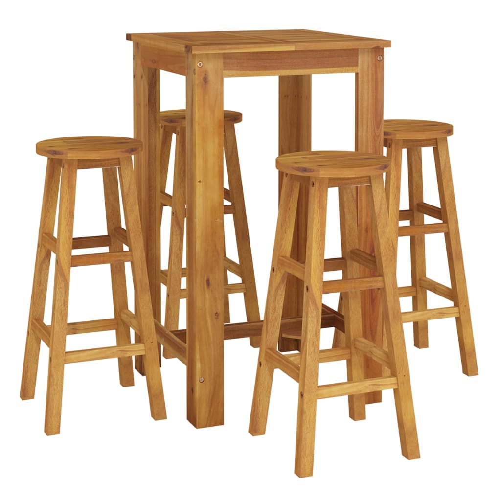 5 Pcs conjunto de bar para jardim madeira de acácia maciça