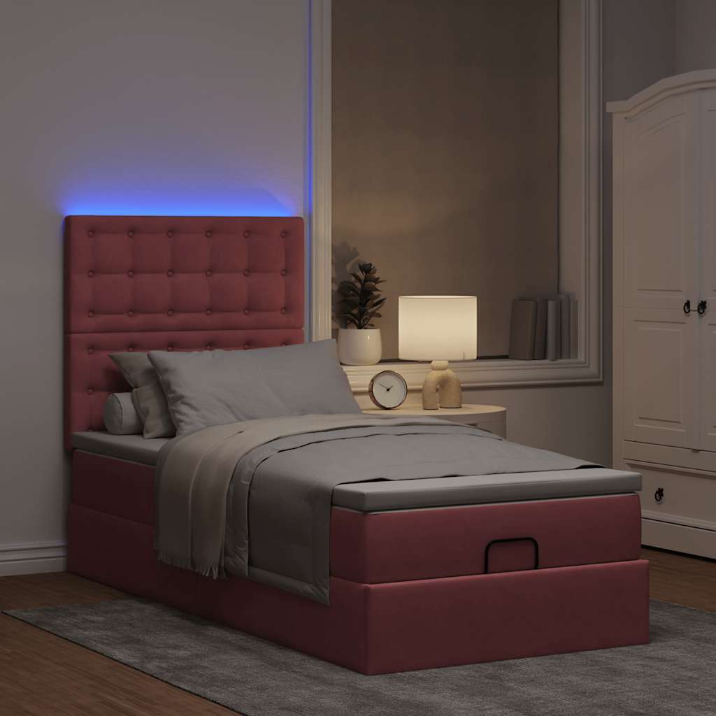 Moldura de cama otomana com colchões rosa 100x200cm veludo
