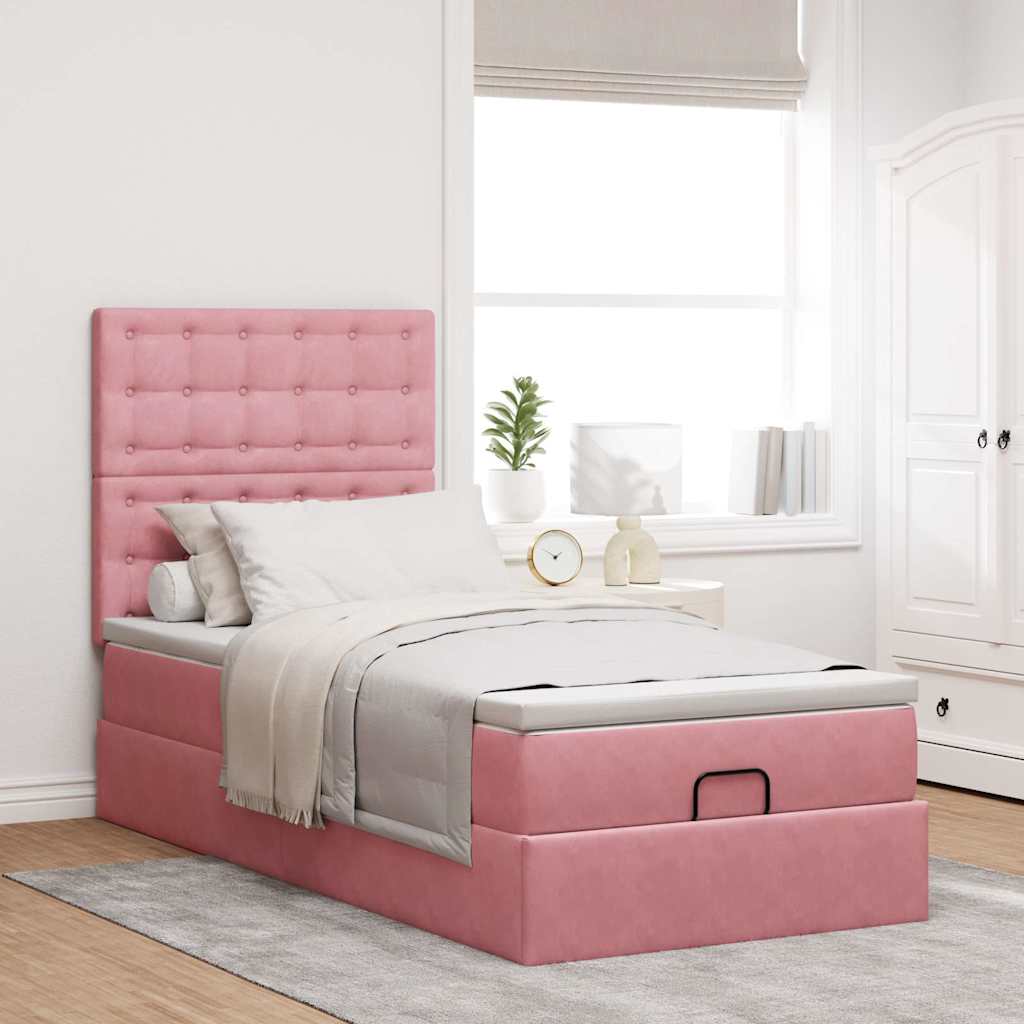 Moldura de cama otomana com colchões rosa 100x200cm veludo