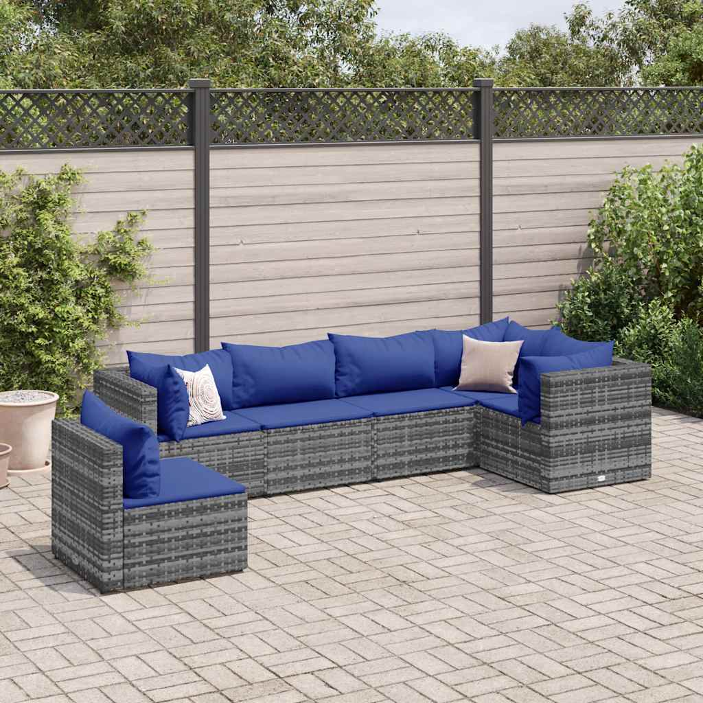 6 Pcs conjunto lounge de jardim c/ almofadões vime PE cinzento