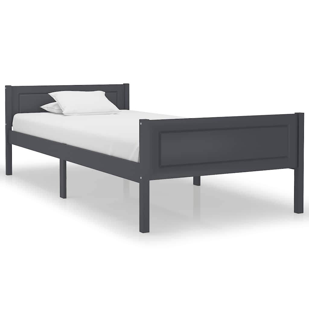 Estrutura de cama 100x200 cm madeira pinho maciço cinzento