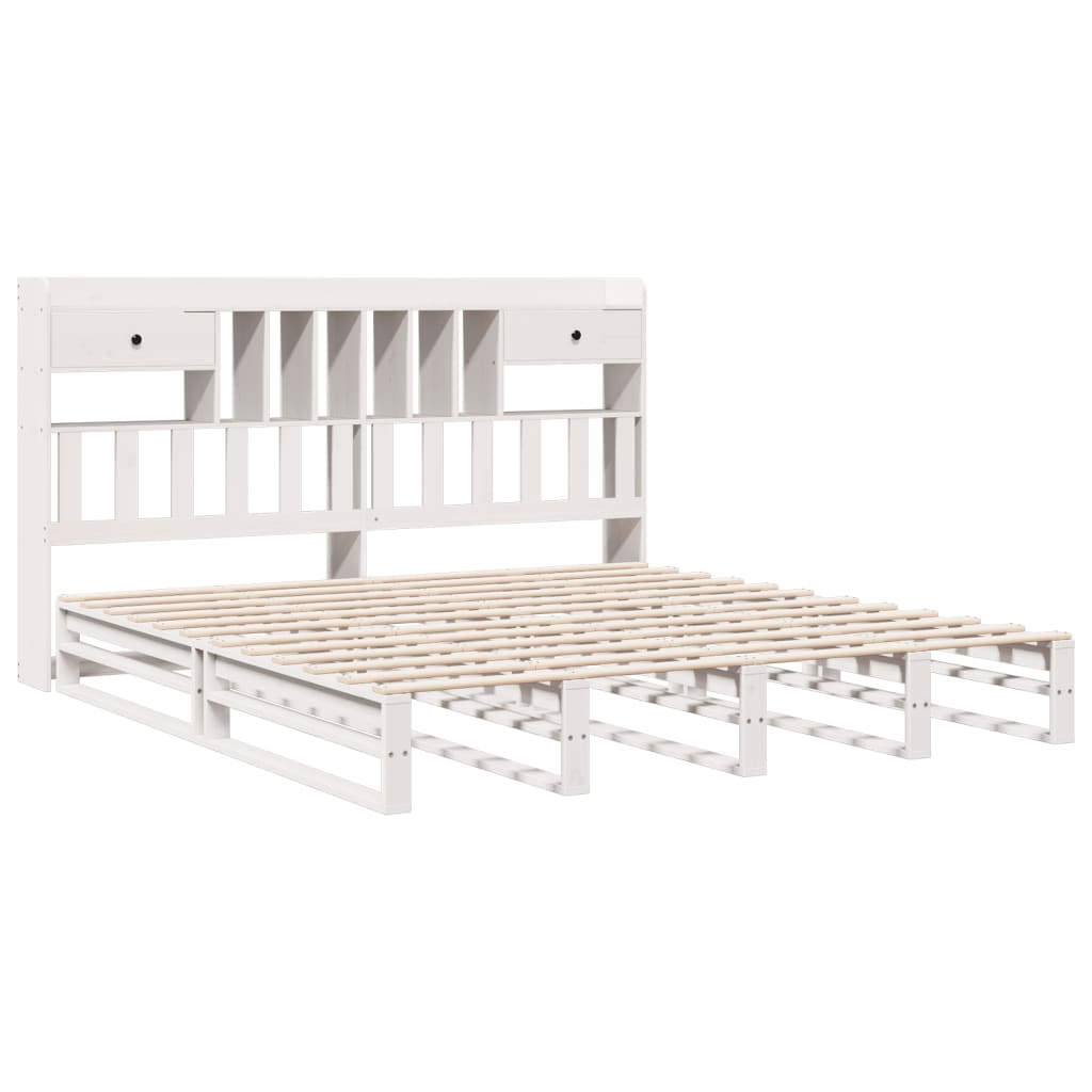 Cama com estante sem colchão 180x200 cm pinho maciço branco
