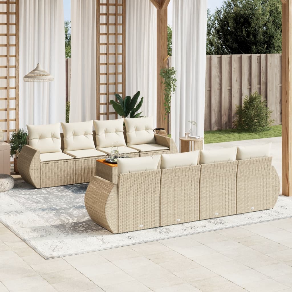 9 Pcs conjunto de sofás p/ jardim com almofadões vime PE bege
