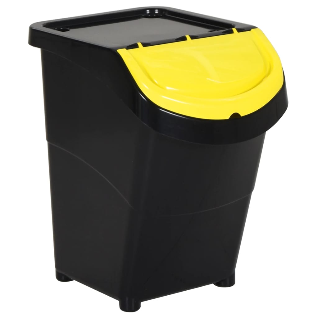 Caixotes do lixo com tampa empilháveis 3 pcs 120 l PP preto