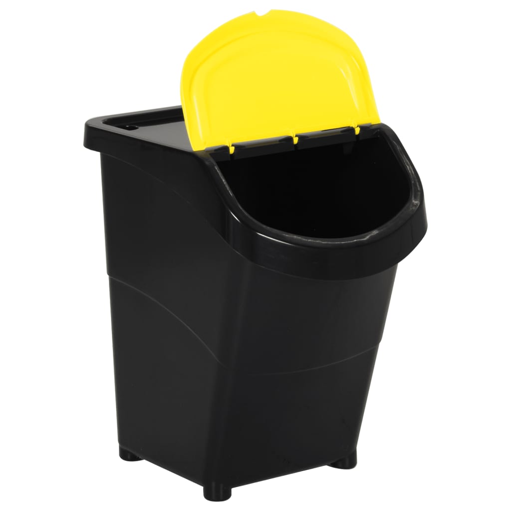 Caixotes do lixo com tampa empilháveis 3 pcs 120 l PP preto