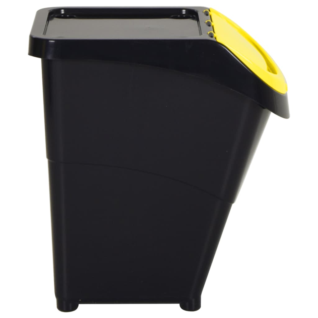 Caixotes do lixo com tampa empilháveis 3 pcs 120 l PP preto