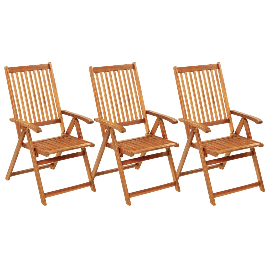 Cadeiras de jardim dobráveis c/ almofadões 3 pcs acácia maciça