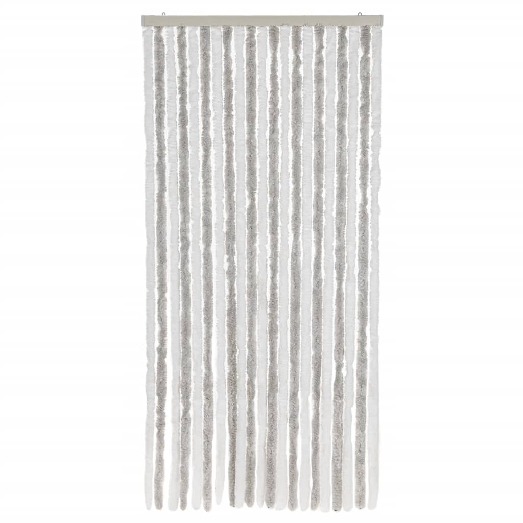 Cortina anti-insetos 90x220 cm chenille cinzento-claro e branco
