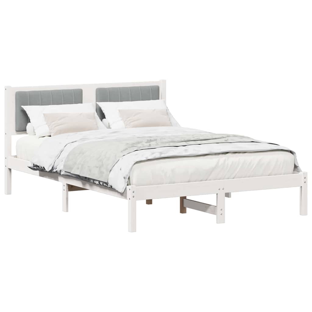 Estrutura de cama com cabeceira estofada cinzento-claro