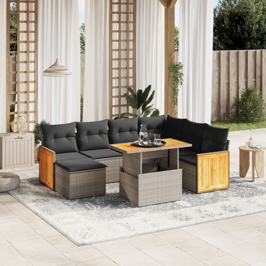 8 Pcs conjunto sofás de jardim c/ almofadões vime PE cinzento