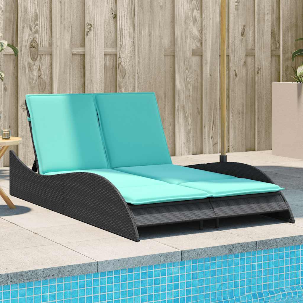 Espreguiçadeira com almofadas pretas 114x205x73 cm vime sintético