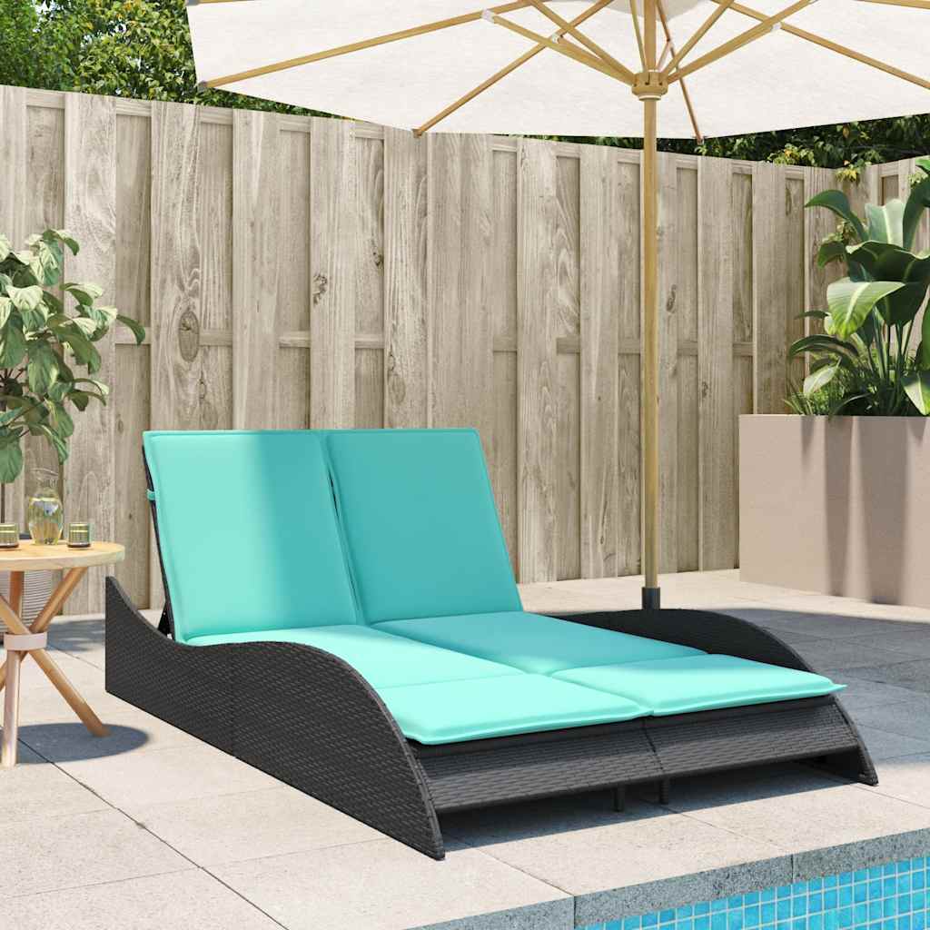 Espreguiçadeira com almofadas pretas 114x205x73 cm vime sintético