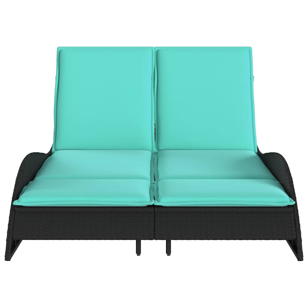 Espreguiçadeira com almofadas pretas 114x205x73 cm vime sintético
