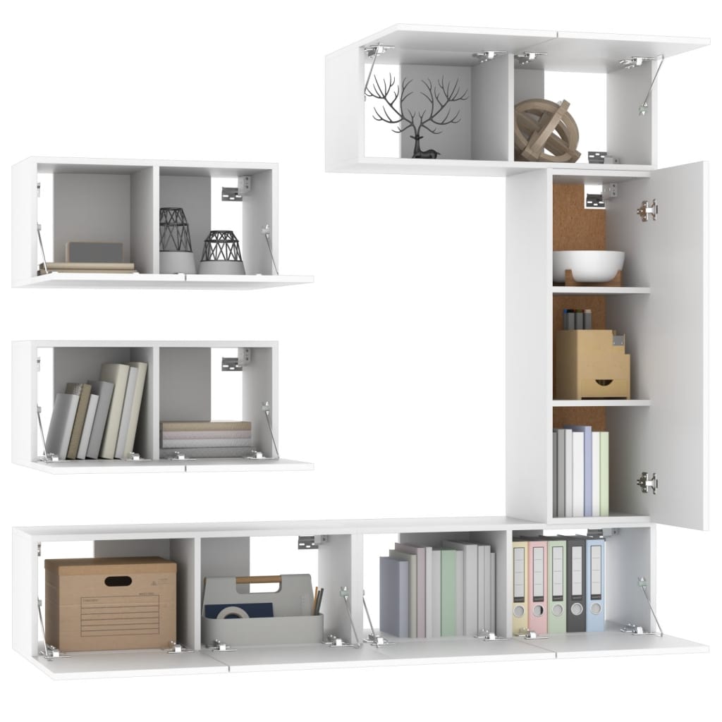 Conjunto móveis de TV 6 pcs madeira processada branco