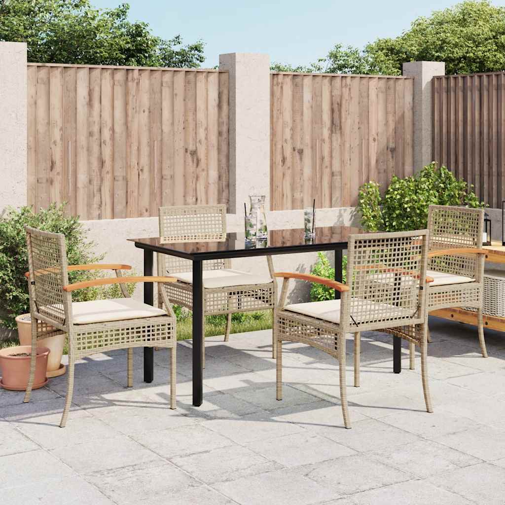 5 Pcs conjunto de jantar p/ jardim com almofadões vime PE bege
