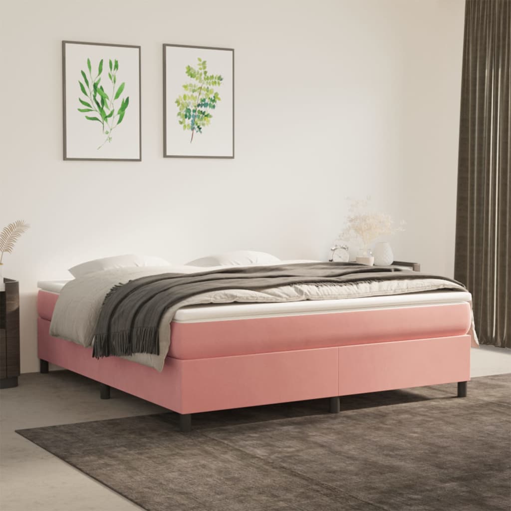 Estrutura de cama com molas 160x200 cm veludo rosa