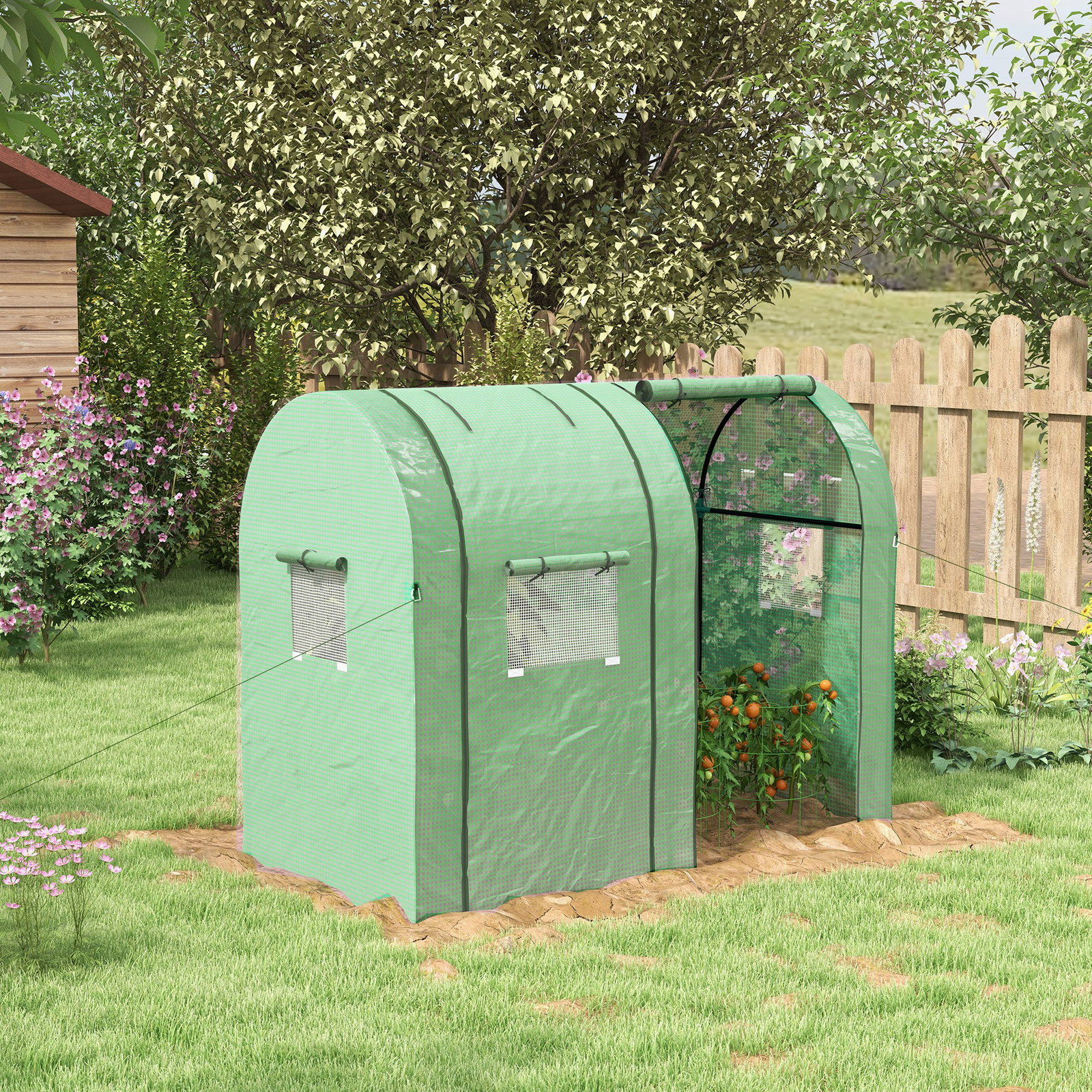 Estufa de jardim estufa resistente com 4 janelas anti-UV para cultivo de plantas em terraço pátio 185x94x150 cm verde