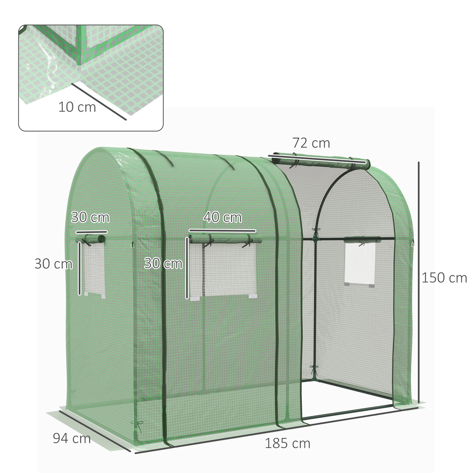 Estufa de jardim estufa resistente com 4 janelas anti-UV para cultivo de plantas em terraço pátio 185x94x150 cm verde