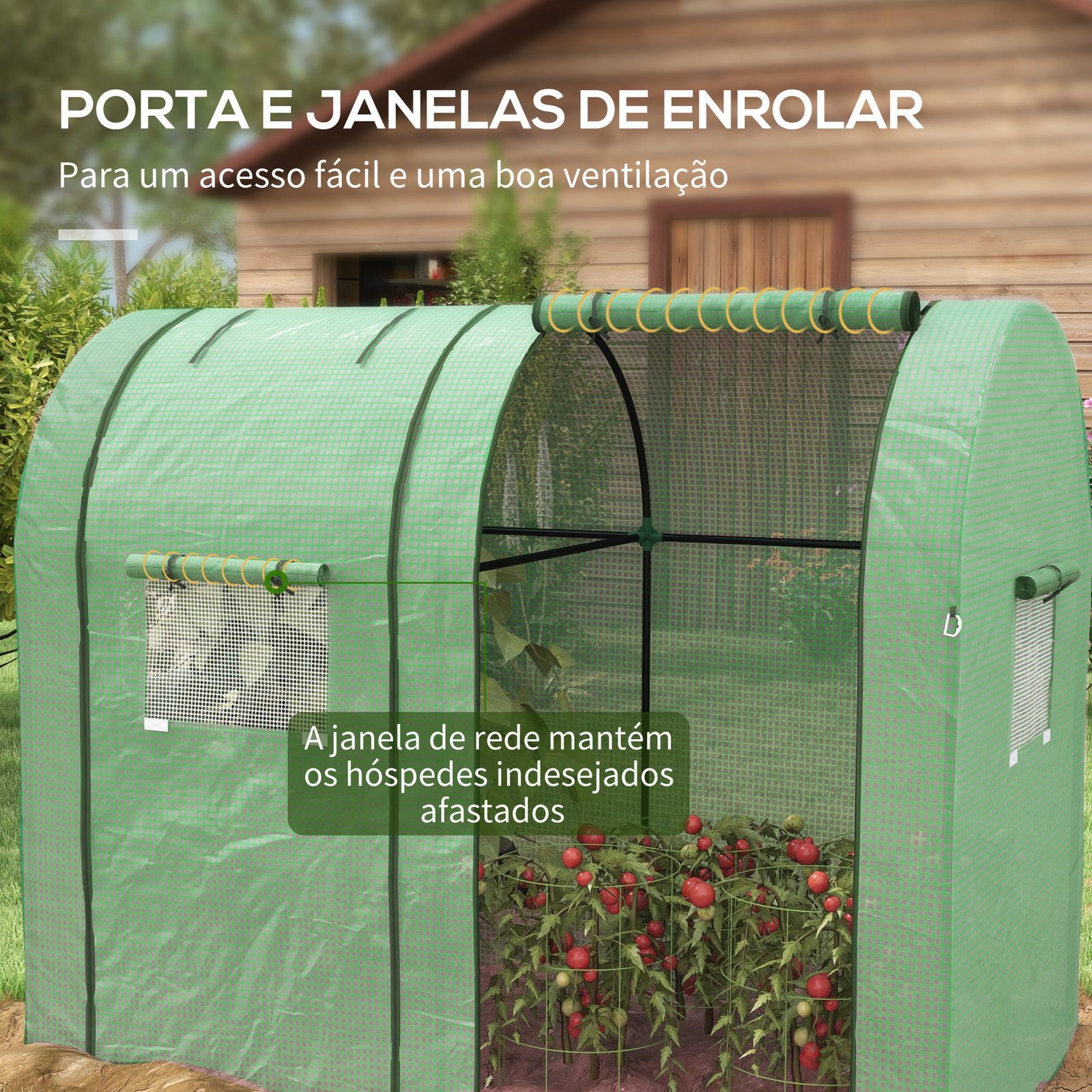 Estufa de jardim estufa resistente com 4 janelas anti-UV para cultivo de plantas em terraço pátio 185x94x150 cm verde